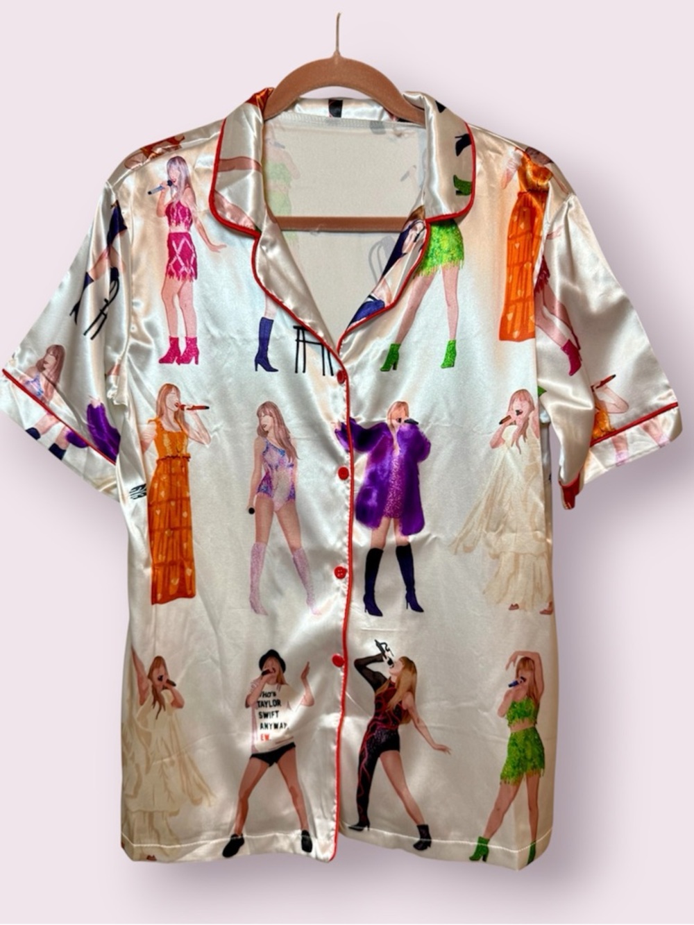 Taylor Swift Eras Tour Themed Satin Pajama Lounge Button Up Top